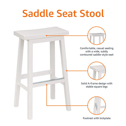 Amazon Basics Solid Wood Saddle-Seat Counter Height Bar Stools for Kitchen Island and Home Bar with Footrest, 29-Inch Height, White, Set of 2