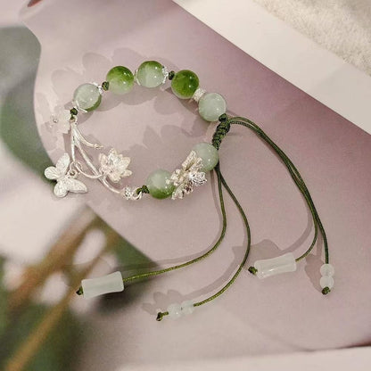 Nyx&lvy Women's Elegant Green Jade Beaded Bracelet Set - 3-Piece Exquisite Crystal Lucky Charm Chinese Style Jewelry Collection
