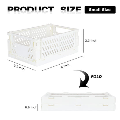 Tixill 2-Pack Mini Foldable Plastic Baskets for Organizing and Storage, Collapsible Storage Crate for Home Kitchen Bedroom Bathroom Office (5.9x3.8x2.2, White)
