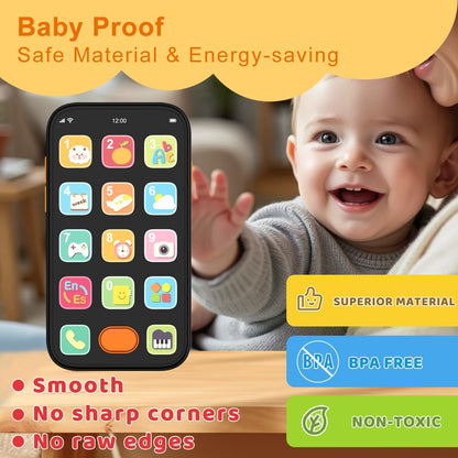Bilingual Baby Phone Toy Phone for Toddler 1-3, Fun Early Learning Musical Baby Toys for 6-12 Months with Sounds and Light, English/Spanish, Gift for 1 Year Old Boys Girls Kids Infant, Black