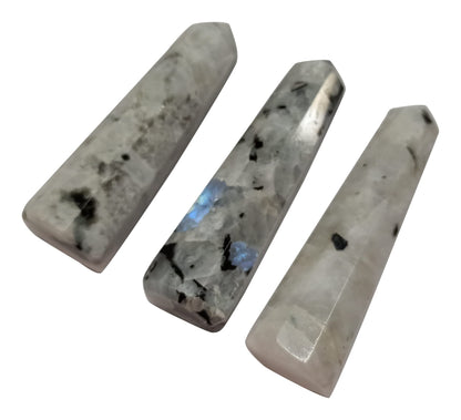 WholesaleGemShop 3 Inch Gemstones RAINBOW MOONSTONE Obelisk Tower Jumbo Facet Aura Rock Crystal Natural Polished Earth Wand Spirit