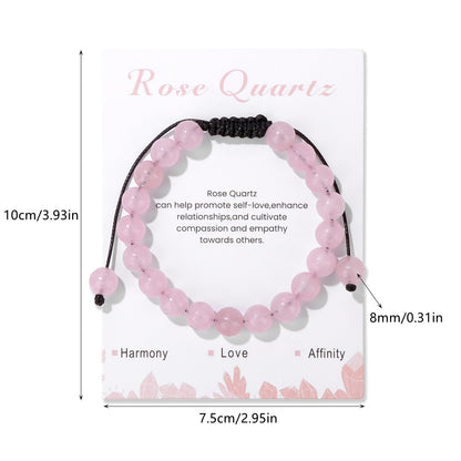 Rose Quartz Bracelets for Women 8mm Handmade Adjustable Gemstone Bracelet Crystal Beaded Bracelets Healing Crystal Bracelets Rose Quartz Jewelry for Women Girls