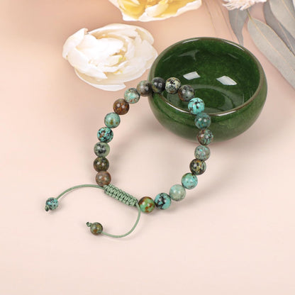 AD Beads Natural 8mm Gemstone Bracelets Healing Power Crystal Macrame Adjustable 7-9 Inch (African Turquoise)