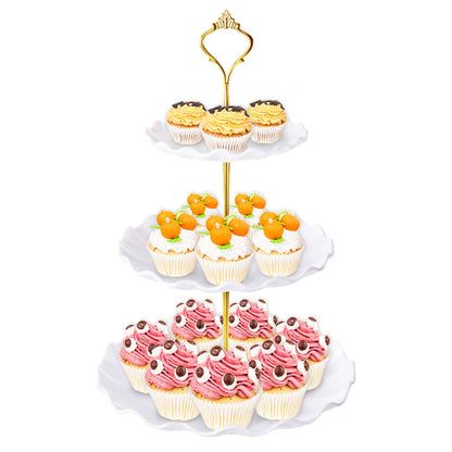 BACUTHY 3 Tier Cupcake Stand Holder, Plastic Cup Cake Stand Towel with Tiered Serving Tray for Cupcakes, Donuts, Fruits and More, White (White)