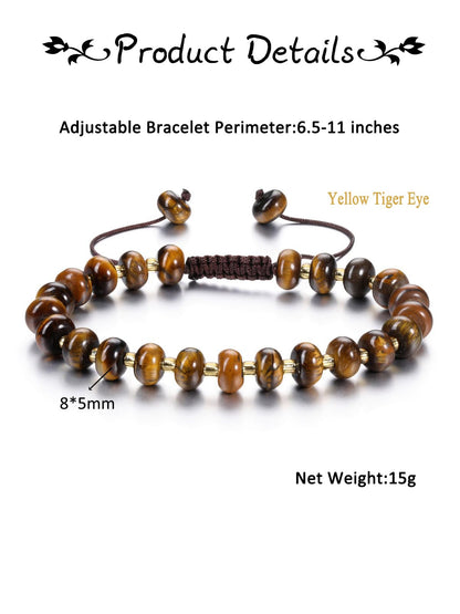 PESOENTH Tiger Eye Bracelet Women,Healing Crystal Natural Stone Brown Beaded Bracelets Tigers Eye Gemstone jewelry Gifts for Women Ladies