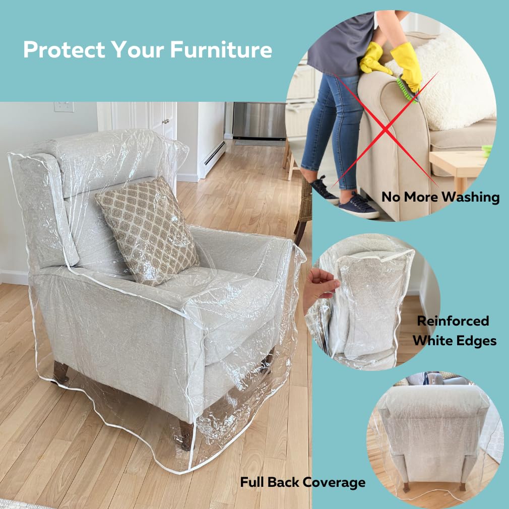 Evelots Clear Plastic Recliner Cover - Thick Heavy Duty Vinyl Armchair Cover for Protection Against Cat & Dog Clawing - Stain & Dust Protector - Waterproof Slipcover for Moving & Storage