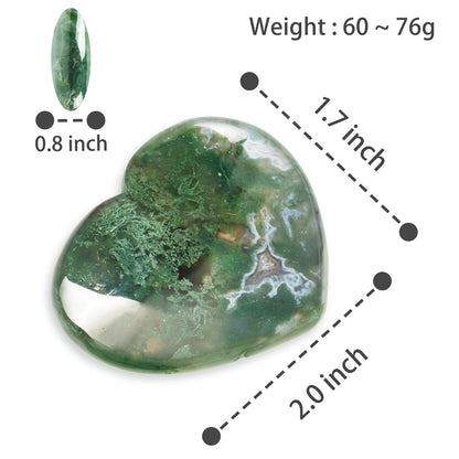 Artistone Crystals Heart 2Inch Moss Agate Heart Stones Healing Crystal Carved Palm Worry Stone Gemstone Chakra Reiki Balancing Meditation Massag Gift