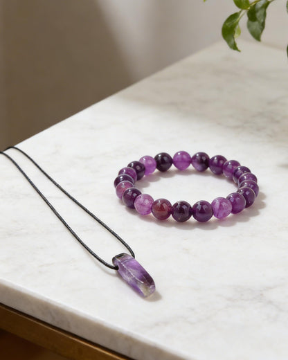 LANWLOSI Amethyst Bracelet for Women Natural Amethyst Beaded Bracelet Anxiety Relif Yoga Meditation Healing Bracelets Jewelry Gifts for Her