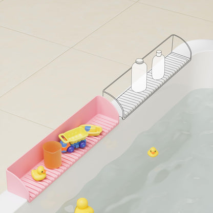 2Pack Bath Tub Splash Guard for Kids - Silicone Tub Water Splash Guard with 4 Suction Cups, Bath Toy Tray Holder, Tub Shelf for Kids, Bathroom Accessories for Children, Toddler & Baby Bath, Pink