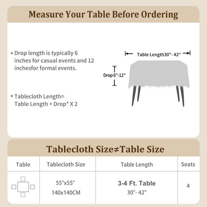 Textured Table cloth for Rectangle table, Heavy Duty Farmhouse Tablecloth Solid Cotton Linen Waterproof Wrinkle Free Burlap Table Cover for Kitchen Dining,Party, Light Brown 55''x55'',4 Seats