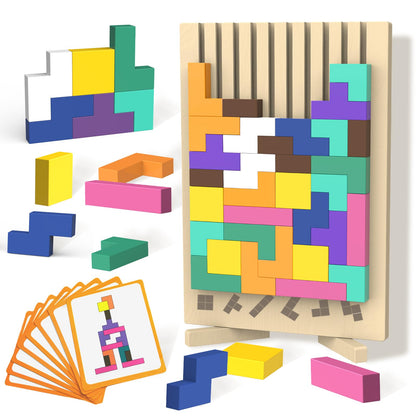 Wooden Block Puzzle Montessori Toy，Colorful Stacking Game Educational Puzzle Jigsaw Puzzles for Toddlers and Kids, Brain Teaser Wooden Toy Gift for 3 4 5 Year Old Boys and Girls