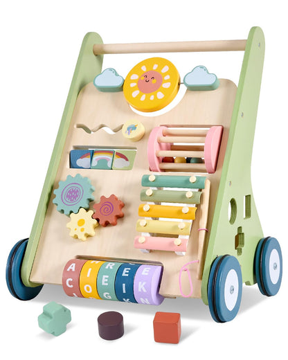 Baby Push Walker, Wooden Baby Walker with Wheels, Montessori Walker for Babies 6-12 Months, Adjustable Speed Push Walking Toys for Boys & Girls 1 Year Old, Christmas Birthday Gifts for Toddler