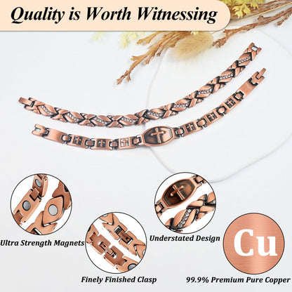 Vicmag 2PCS Copper Magnetic Bracelets for Women 100% Solid Pure Copper Bracelets with Gift Box & Adjust Tool
