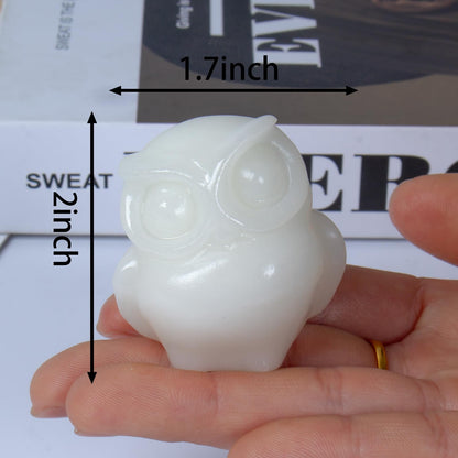 QLRSUXN 2 Inch Owl Figurine Handcrafted,White Jade Healing Crystal Animal Sculpture,Home Decor Unique Gift for Collectors,Crystal Artwork Nature Lovers Birthday Anniversary Present Spiritual Gift