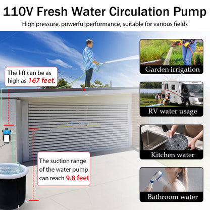 110V AC electric high-pressure self-priming diaphragm pump, Equipped with pressure switch，5.5GPM, 70Psi, for RV Marine Yacht Lawn Garden