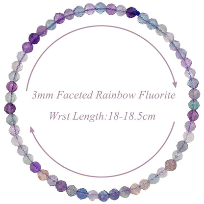 MASSIVE BEADS Natural Genuine Gemstone Beads Healing Crystal Chakra Reiki Jewelry Faceted Round Beads Bracelets (Rainbow Fluorite, 3mm)