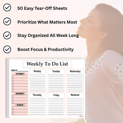 NIIVIIN Weekly To Do List Notepad - Weekly Planner Notepad, ADHD Planner for Adults, 50 Tear-Off 8.5" x 11" Sheets, Extra Thick Backing