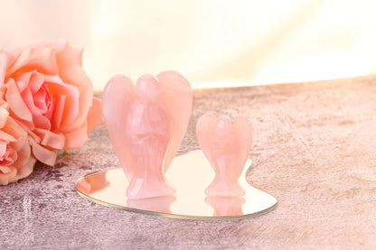 QINJIEJIE 3" Rose Quartz Angel Large Crystals Decor Healing Stones Peace Angel Desk Figurine Big Light Pink Gemstone Statue Home Pocket Polished Room Office Decorations Guardian Gift for Women