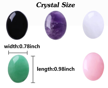 LAIDANLA 5Pcs Healing Crystals Palm Stone Set Rose Quartz Amethyst Obsidian Clear Quartz Green Aventurine Oval Power Crystal Polished Natural Stones Pocket Gemstone for Meditation Stress Relief