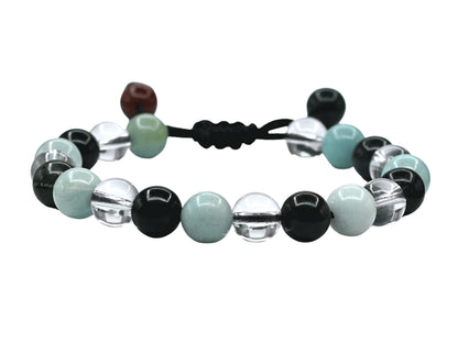 Amazing Gemstone Manifestation Bracelet for Pain Relief - Bloodstone Amazonite Clear Quartz Bracelet Set for Healing Calming Anxiety Stress Relief Gifts Pulseras Para Hombres Mujer (Adjustable)