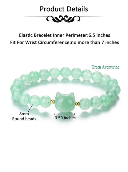 CrystalTears Green Aventurine Crystal Cat Bracelet for Women Men 8mm Healing Crystal Stone Bead Bracelets Protection Gemstones Stretch Bracelet Good Luck Bracelet Jewelry Gifts for Mom Women