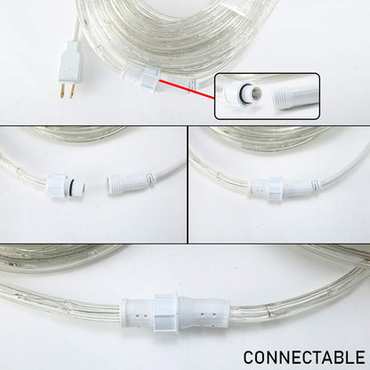 33ft LED Rope Lights, 110V 2 Wire Connectable Christmas Rope Lights Outdoor,240 LED Waterproof Indoor Outdoor White Rope Lights for Outside, Deck, Patio, Pool, Landscape Lighting (Daylight White)