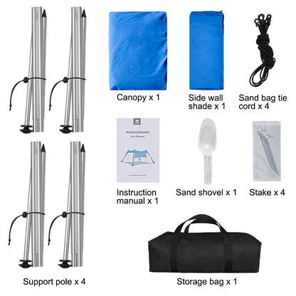 Beach Canopy Tent Shade with Sidewalls 10x10FT, 6.6FT Tall, UPF50+ Sun Shelter, Windproof & Water Resistant, Includes Guylines Sand Shovel Stability Poles, Easy Up for Beach Outdoor Camping Backyard