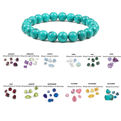 Naupyal December Birthstone Bracelet for Women Men,Turquoise Natural Stone Beaded Bracelets,Healing Crystal Gemstones Stretch Bracelet Stress Relief Month Bracelet Birthday Jewelry Gifts