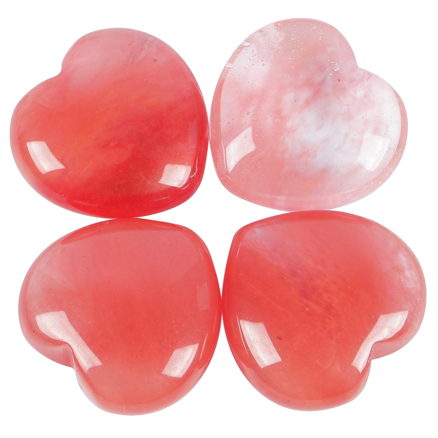 Loveliome 4 Pcs Synthetic Cherry Quartz Love Heart Palm Stone Reiki Balancing Worry Stone(1 Inch)