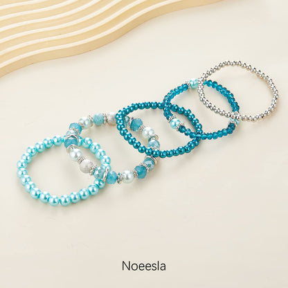Noessla Beaded Pearl Stretch Bracelet Silver Stackable Crystal Beads Bracelets Trendy Costume Jewelry Mothers Day Gifts for Women(Turquoise)