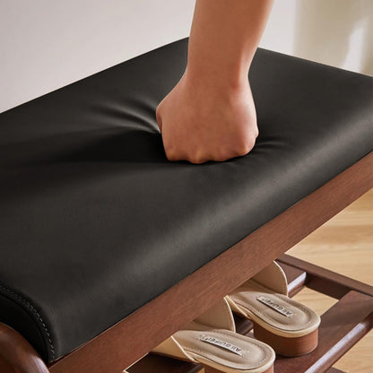 HOOTSMALL Wooden Shoe Storage Bench with Padded Top Cushion, Two-Tier Wooden Shoe Rack, Suitable for Bedrooms and Living Rooms, Black Walnut(31.5'')