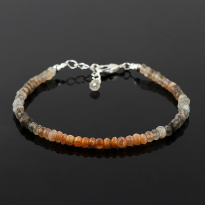CRYSTALINES Natural Moonstone Dainty Bracelets, Multi Shaded Gemstones Beads, June Birthstone, Chakra Healing Crystals, Handmade Bracelet, Women Jewelry, Silver Chain, A Grade, 8"