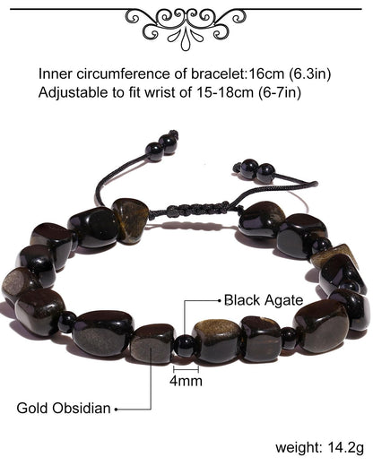 Xfoxstal Adjustable Handmade Irregular Reiki Semi Precious Stones Bracelets for Women Tumbled Crystals Beaded Bracelets 6-7 Inches Unisex (Gold Obsidian)