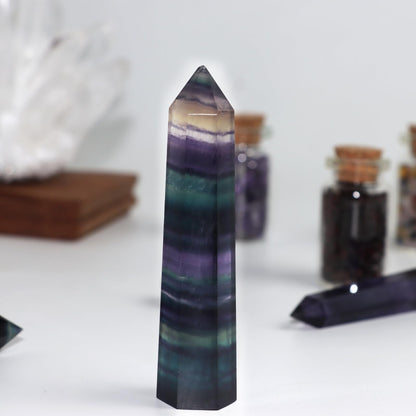 Fluorite Healing Crystals Wand, 3" Natural Crystals and Healing Stones, Polishing Reiki Energy Gemstones Crystal Points for Meditation Spiritual Decor Gifts for Women (Rainbow Fluorite-Large)