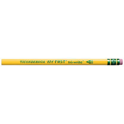 Ticonderoga My First Tri-Write Wood-Cased Pencils, Unsharpened, 2 HB Soft, With Erasers, Yellow, 36 Count