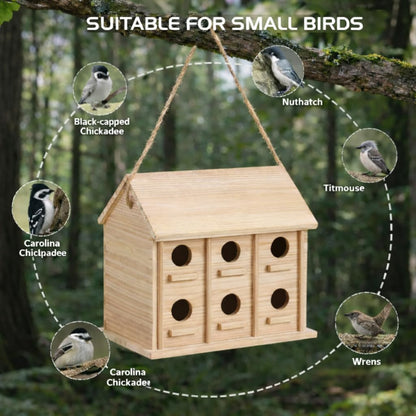 Bird Houses for Outside, 12 Hole Wooden Bird House for 12 Bird Families, Large Hanging Birdhouse Nesting Box for Wren Finch Bluebirds, Outdoor Garden Bird Hotel