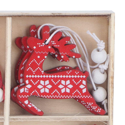 Yosoo 12pcs Christmas Tree Hanging Pendant, Wooden Christmas Decoration with Ropes, Multi Color, Traditional with Whimsical Motifs