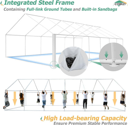 COBIZI 20x40FT Party Tent Heavy Duty Outdoor Gazebo with 12 Sidewall & 16 Church Windows, White Event Shelter Wedding Canopy Tent for Parties BBQ, Powder Coating (Better Than Galvanized)