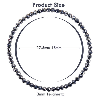 BONNY BOXX Natural Genuine Gemstone Faceted Round Beads Bracelets, 3mm Adjustable Stretchy Tiny Faceted Terahertz Bracelet, Healing Crystal Reiki Chakra Dainty Jewelry Fashion Gifts