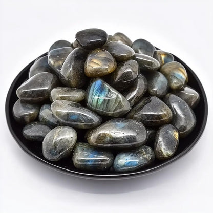 SigMntun Polished Stone Set Labradorite Crystals, Handpicked Tumbled Gemstones Rocks, Pebbles for Reiki, Chakra, Healing, Home Decor 0.6" Inches 7 Ounces