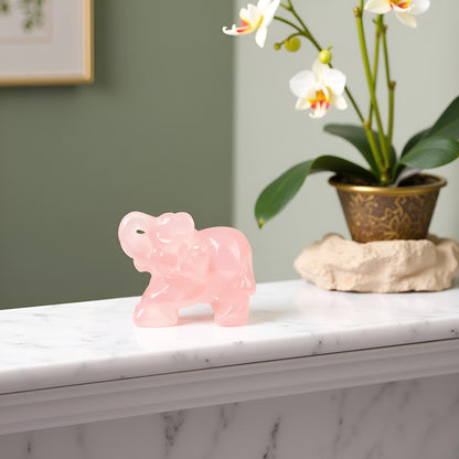 SquarezhenBo Elephant Ornament, Elephant Statue, Jade Stone Handcraft Natural Green Jade Stone Elephant Statue Decor Toys in Hand Home Décor Accents Sculptures (Pink)