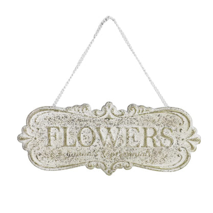 Chic Metal Garden Sign - Hanging Flower Sign Yard Decor - Rustic Farmhouse Backyard Outdoor Wall Decor