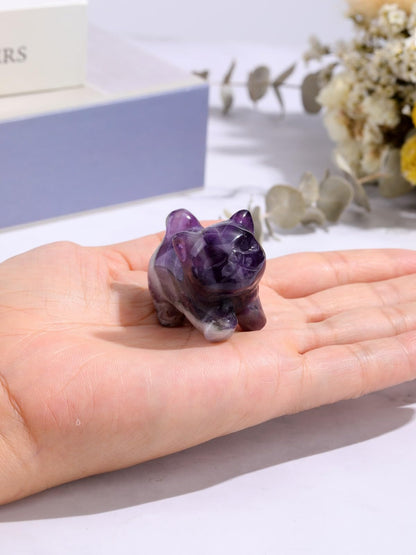 Top Plaza Amethyst Crystal Cute Cat Figurine Gifts Carved Healing Lucky Home Decor Natural Gemstone Cats Collectibles Pocket Sculpture for Cat Lovers