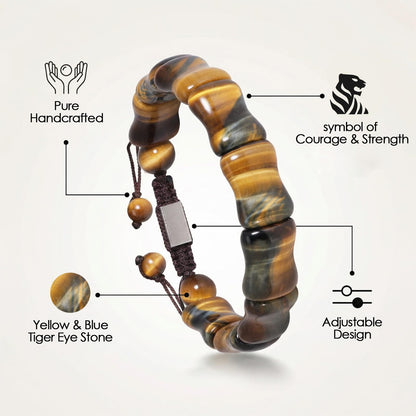 GALKCRST Tigers Eye Bracelet Men Protection Bracelet for Men, Unique Yellow Blue Tiger Eye Bracelet Natural Stone Handmade Jewelry Mens Beaded Bracelet
