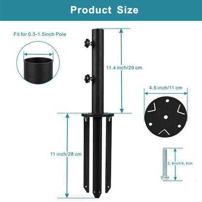 Wdwlbsm Patio Umbrella Base Stands, 3 in 1 Multifunctional Outdoor Umbrella Holder, In Ground Umbrella Base with Ground Spike Fixing,Parasol Base Mount for Concrete,Lawns,Granite