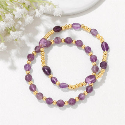 MORIANCE Amethyst Bracelet for Women Amethyst Crystal Bracelet Amethyst Jewelry Gold Bracelets for Women Stack Gold Bead Bracelets Purple Beaded Crystal Gemstone Bracelet for Women