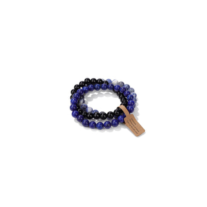 Risyfjew 3 PCS Healing Crystal Bracelet Women 8mm Natural Stone Beaded Stretch Bracelet Lapis Lazuli Sodalite Jewelry Gifts