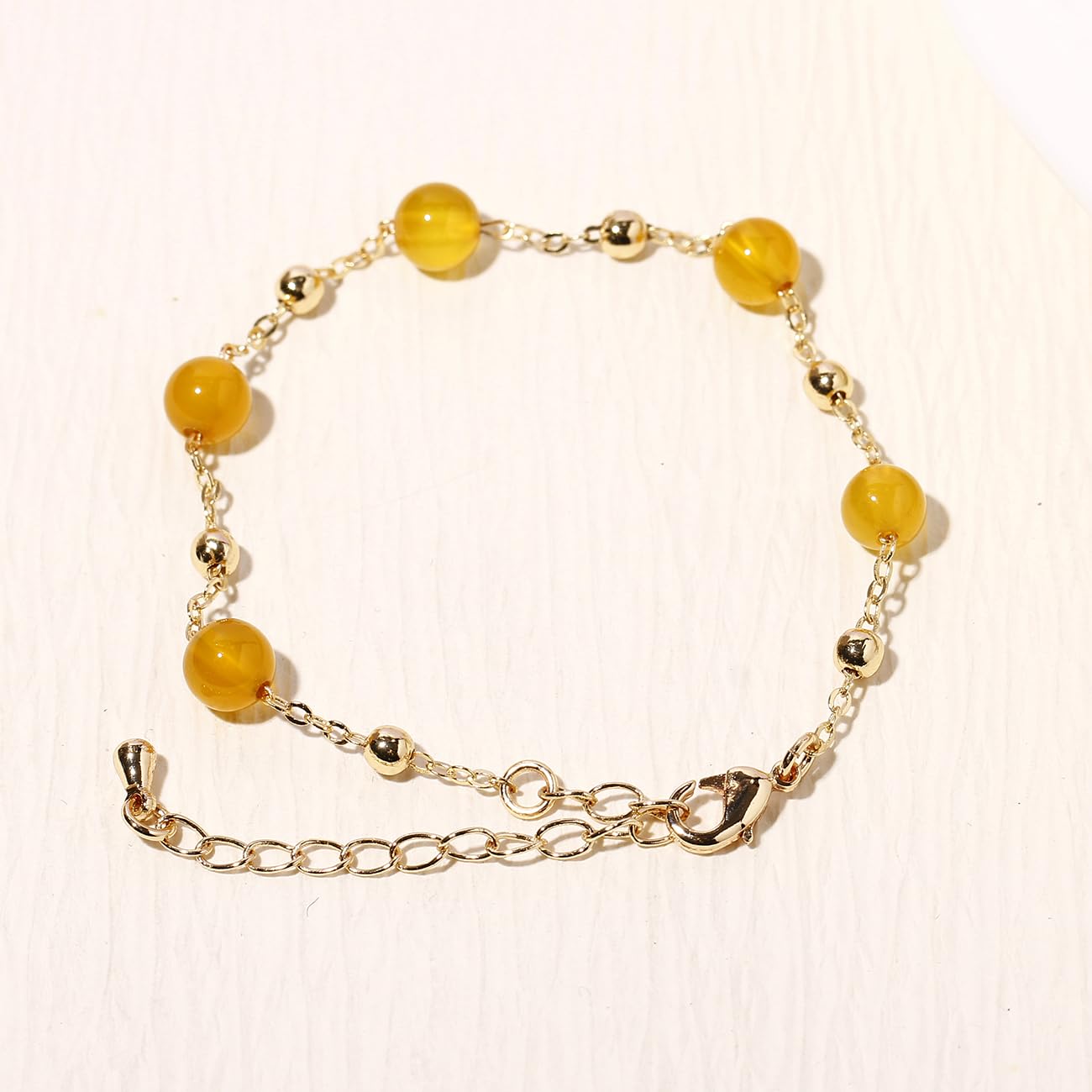 Xfoxstal 14K Gold Plated Chain Bracelets for Women Crystals and Stones Bracelets Jewelry Adjustable (Yellow Agate)