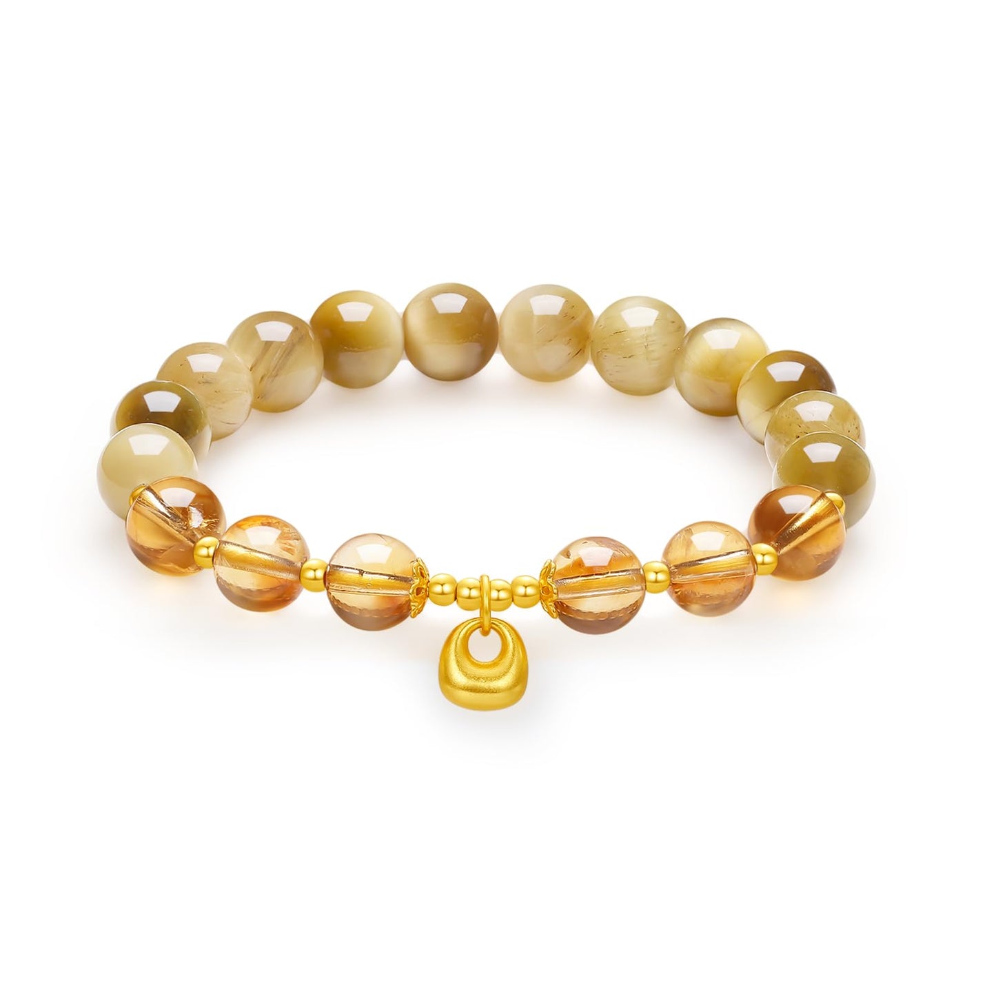 ZHOU LIU FU Sterling Silver Bracelets Silver Natural Healing Yellow Stones Bracelet Lock Pendant Charm Beads Stretch Bracelet for Women Mom Her Anniversary Birthday 6.7"/17CM J1915868