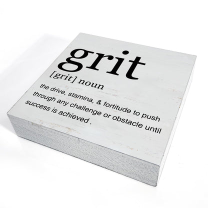 Inspirational Grit Definition Art Wooden Box Sign Grit Minimalist Desk Decorative Wooden Sign Home Office Decor for Table Shelf 5 x 5 Inches